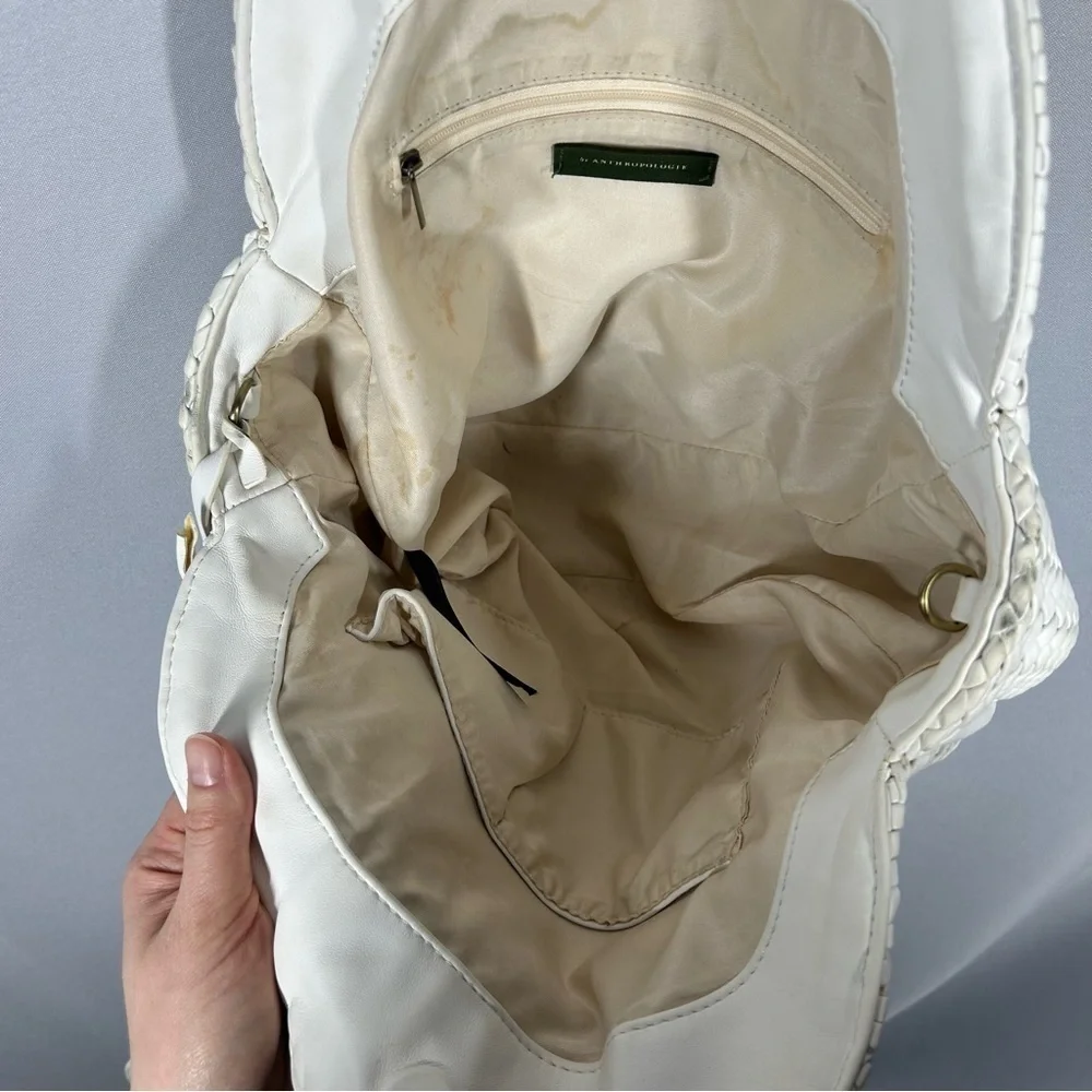 Anthropologie | Alison Woven Circular White Handbag Purse Tote Bag Faux Leather